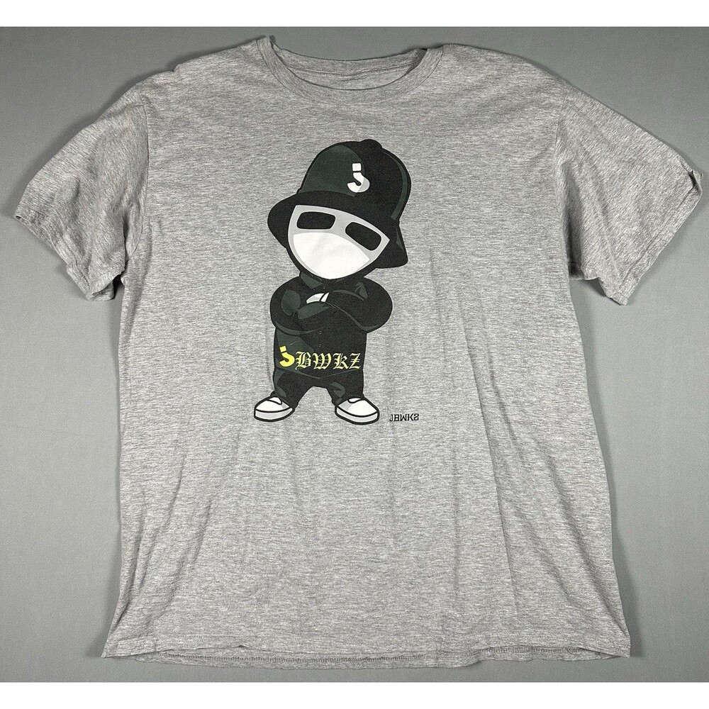 Jabbawockeez JBWKZ Shirt XL Gray Cartoon Mask Graphic Tee Made in USA Dance